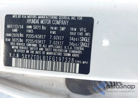 2014 Hyundai Santa Fe Sport 2.4L from USA, damaged, VIN 5XYZTDLB1EG197328